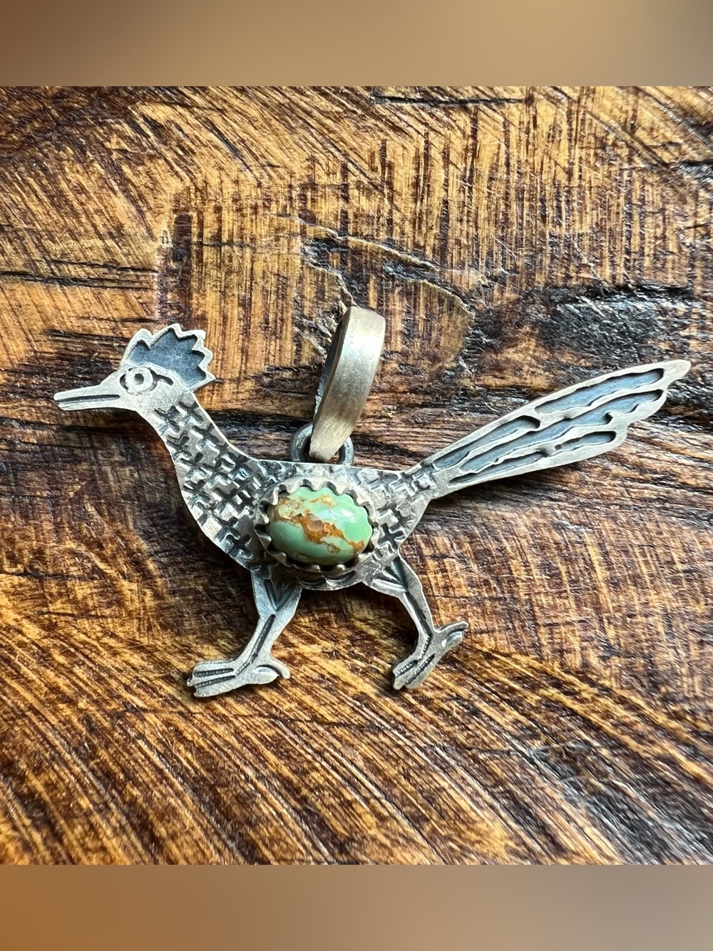 Sterling Silver Kingman Turquoise Roadrunner Pendant